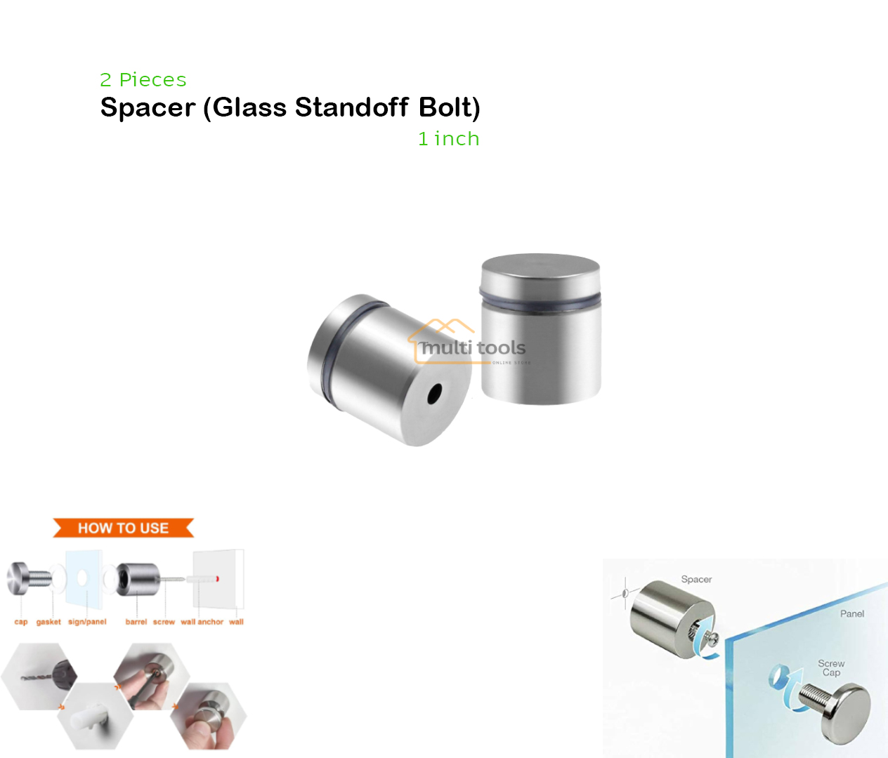 2 Pecs Spacer 1-Inch (Glass Standoff Bolt) 
